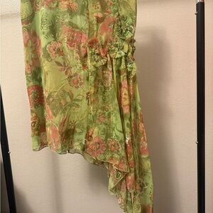 Floral Asymmetrical Green Skirt